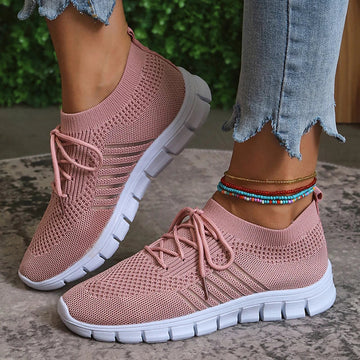 Xajzpa Mesh Breathable Soft Sole Sneakers Women Lightweight Non-Slip Running Walking Shoes Woman 2024 Spring Casual Lace Up Flats Shoes